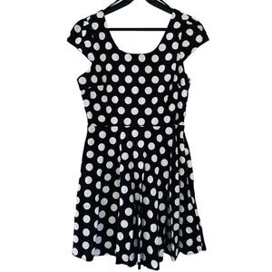 Forever 21 Black White Polka Dot Fit & Flare Dress Size Large